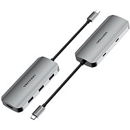 Vention USB-C to HDMI / USB-C 3.2 Gen 1 / USB 3.0 x 3 / PD Docking Station 0.15M Gray Aluminum - Replikátor portů