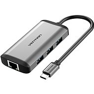 Vention Type-C (USB-C) to HDMI + 3x USB3.0 + RJ45 + PD Converter 0.15M Gray Metal Type - Replikátor portů