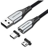 Vention 2-in-1 USB 2.0 to Micro + USB-C Male Magnetic Cable 1M Gray Aluminum Alloy Type