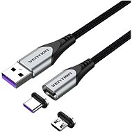 Vention 2-in-1 USB 2.0 to Micro + USB-C Male Magnetic Cable 5A 1.5m Gray Aluminum Alloy Type - Datový kabel