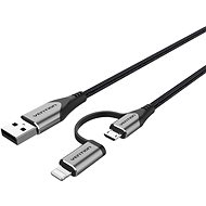 Datový kabel Vention MFi USB 2.0 to 2-in-1 Micro USB & Lightning Cable 0.5M Gray Aluminum Alloy Type