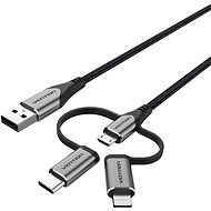 Datový kabel Vention MFi USB 2.0 to 3-in-1 Micro USB & USB-C & Lightning Cable 0.5M Gray Aluminum Alloy Type