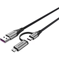Vention USB 2.0 to 2-in-1 USB-C & Micro USB Male 5A Cable 1M Gray Aluminum Alloy Type - Datový kabel