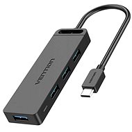 Vention Type-C to 4-Port USB 3.0 Hub with Power Supply Black 0.5M ABS Type - USB Hub