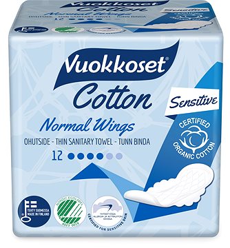 Прокладки vuokkoset коттон нормал вингс 12шт с крылышками (6414100895758)