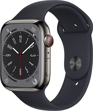 Apple Watch Series 8 45mm Cellular Grafitový nerez s temně inkoustovým sportovním řemínkem  - Chytré hodinky 