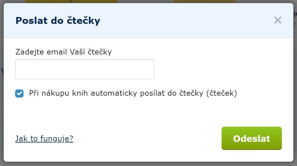 Dialogové okno pro odesílání knih na Kindle