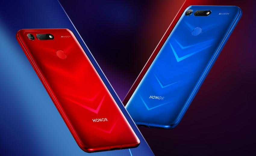 Honor View20, červený a modrý