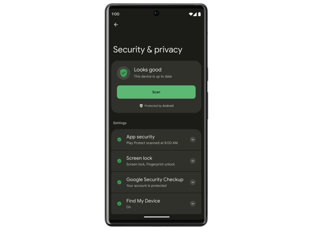 Android 13, položka zabezpečení v menu