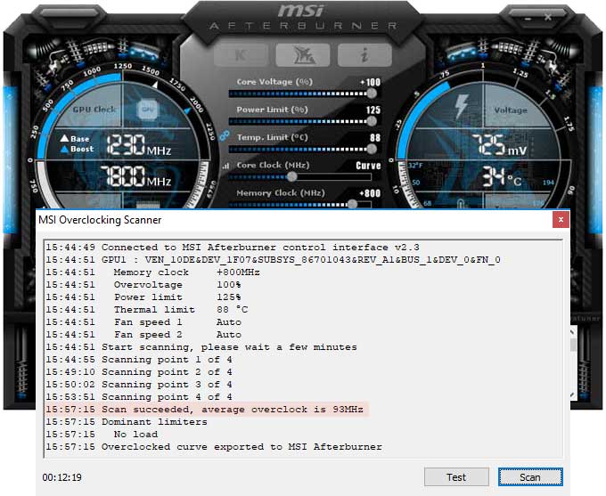 Přetaktování Asus Strix RTX 2070 O8G Gaming; Afterburner