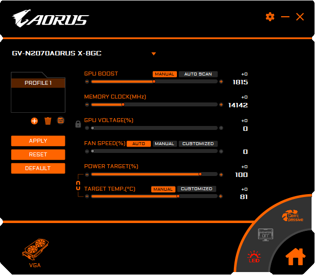 Gigabyte Aorus RTX 2070 XTREME 8G Graphics Engine Professional mode