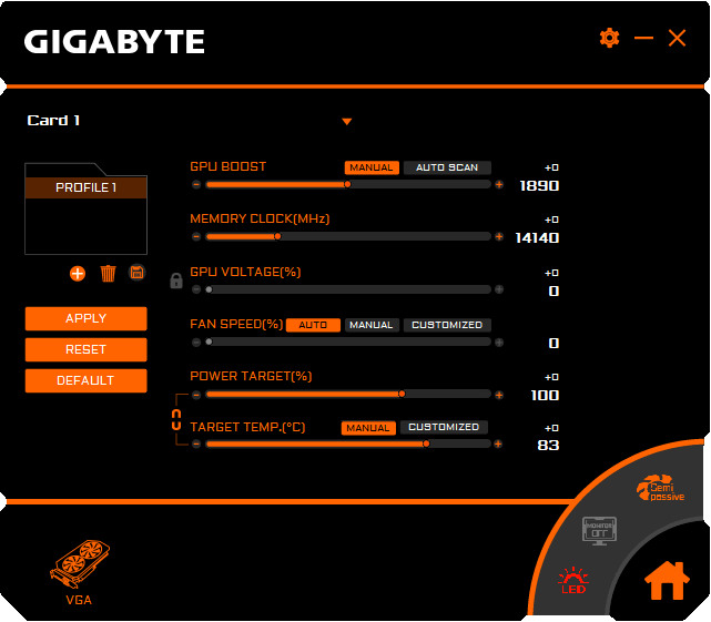 Gigabyte Aorus RTX 2080 XTREME 8G Graphics Engine Professional mode