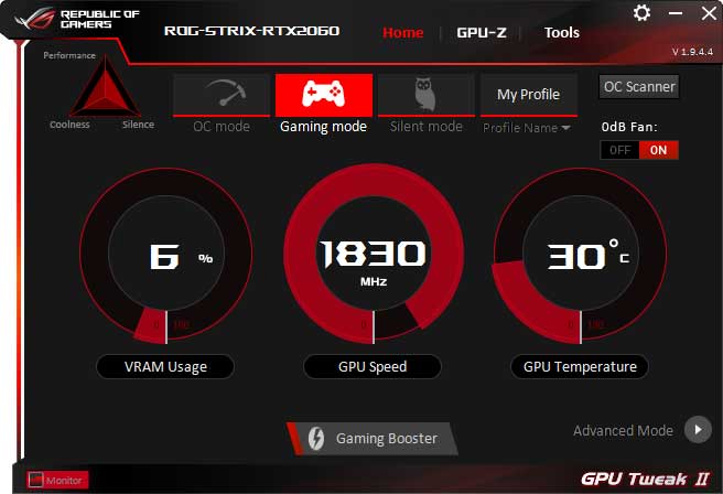Asus Strix GeForce RTX 2060 O6G Gaming GPU Tweak II Gaming mode