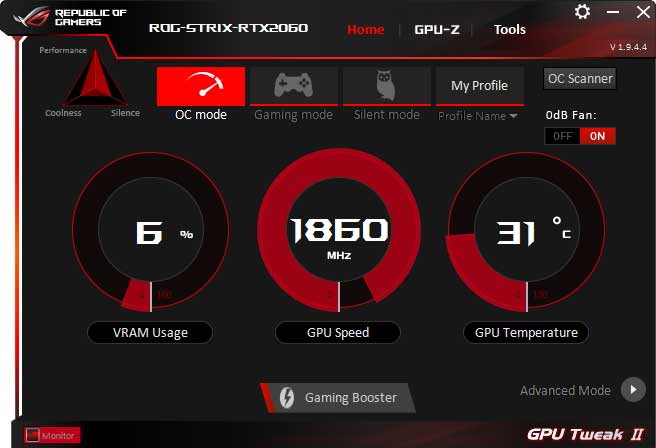 Asus Strix GeForce RTX 2060 O6G Gaming GPU Tweak II OC mode