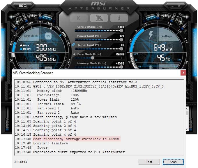 Přetaktování Asus Strix GTX 1660 Ti O6G Gaming; Afterburner