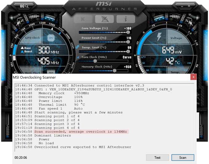 Přetaktování Inno3D GTX 1660 TWIN X2; Afterburner