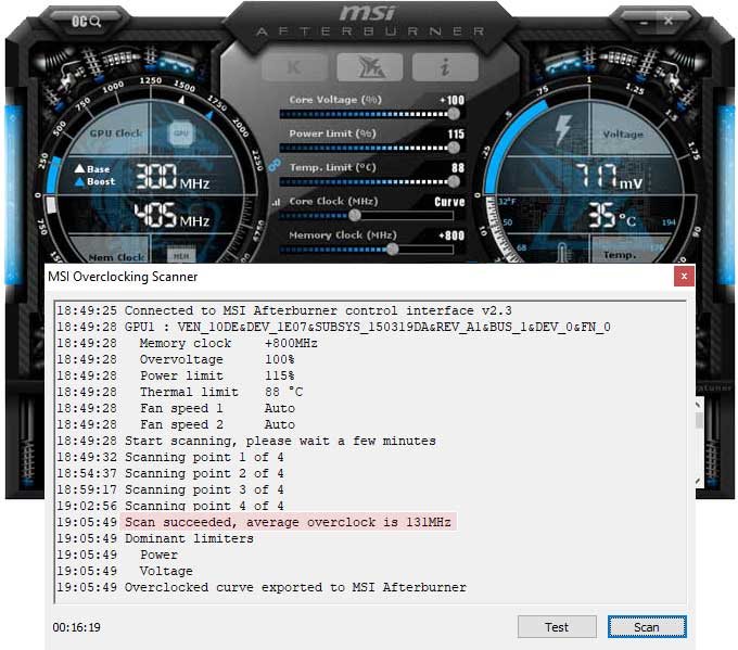 Přetaktování ZOTAC Gaming RTX 2080 Ti Triple Fan; Afterburner