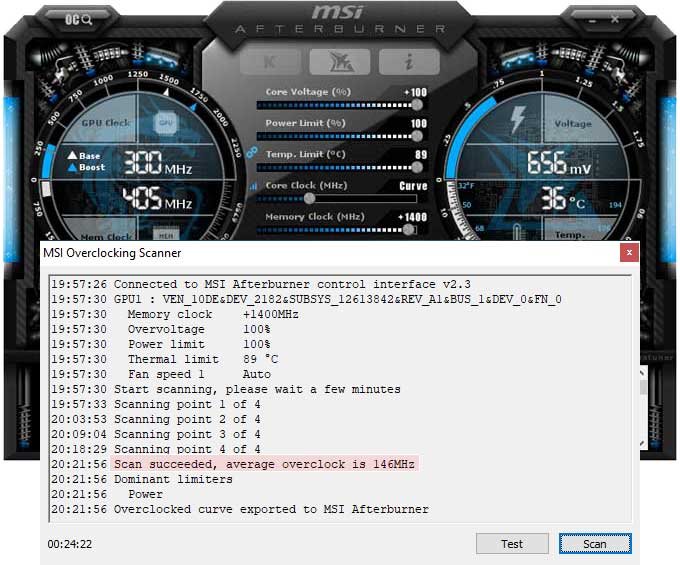 Přetaktování EVGA  GTX 1660 Ti XC Black Gaming; Afterburner