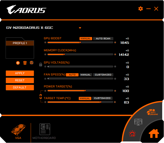 Gigabyte AORUS RTX 2060 XTREME 6G Graphics Engine Professional mode
