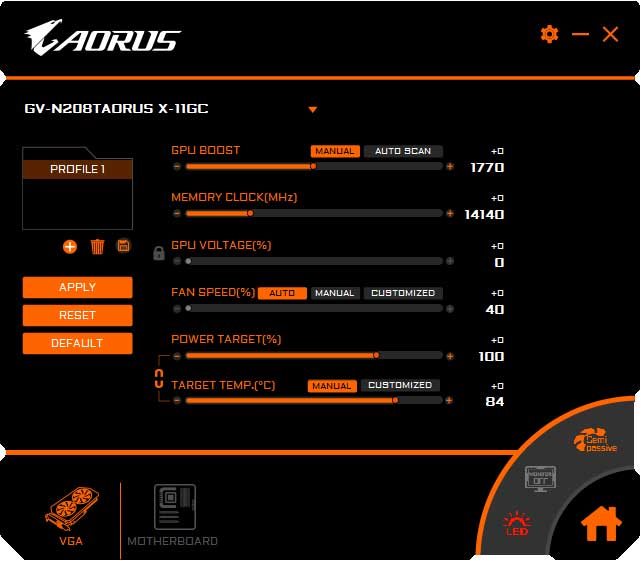 Gigabyte AORUS RTX 2080 Ti XTREME 11G Graphics Engine Professional mode
