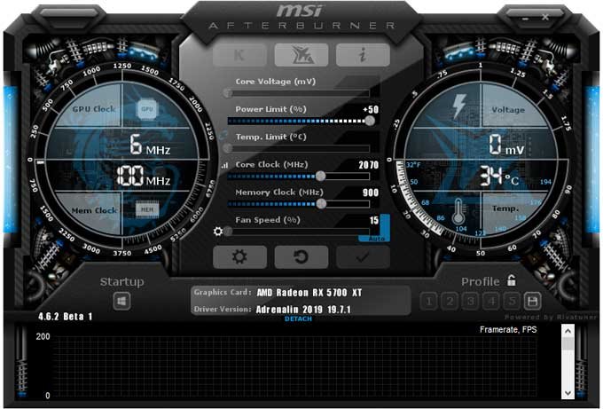 Přetaktování Sapphire RX 5700 XT 8G; Afterburner