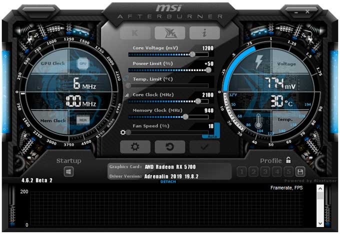 Přetaktování Asus Strix RX 5700 O8G GamingC; Afterburner