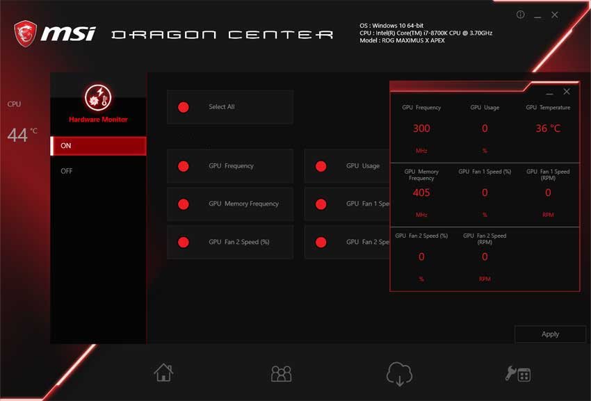 MSI Dragon Center: Hardware Monitor