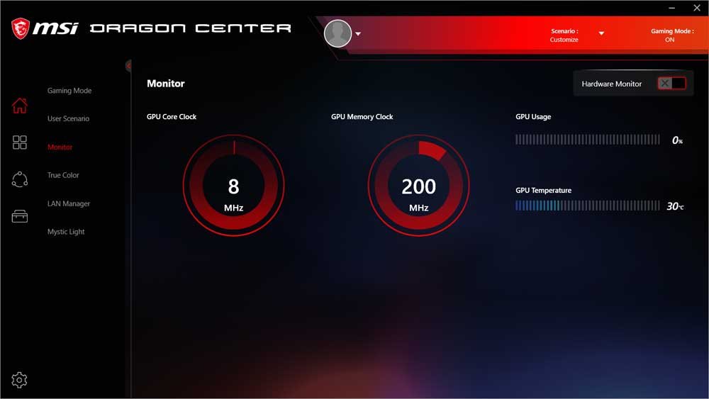 MSI Dragon Center: Hardware Monitor