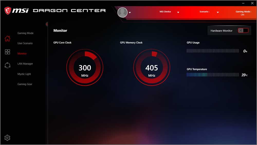 MSI Dragon Center: Hardware Monitor