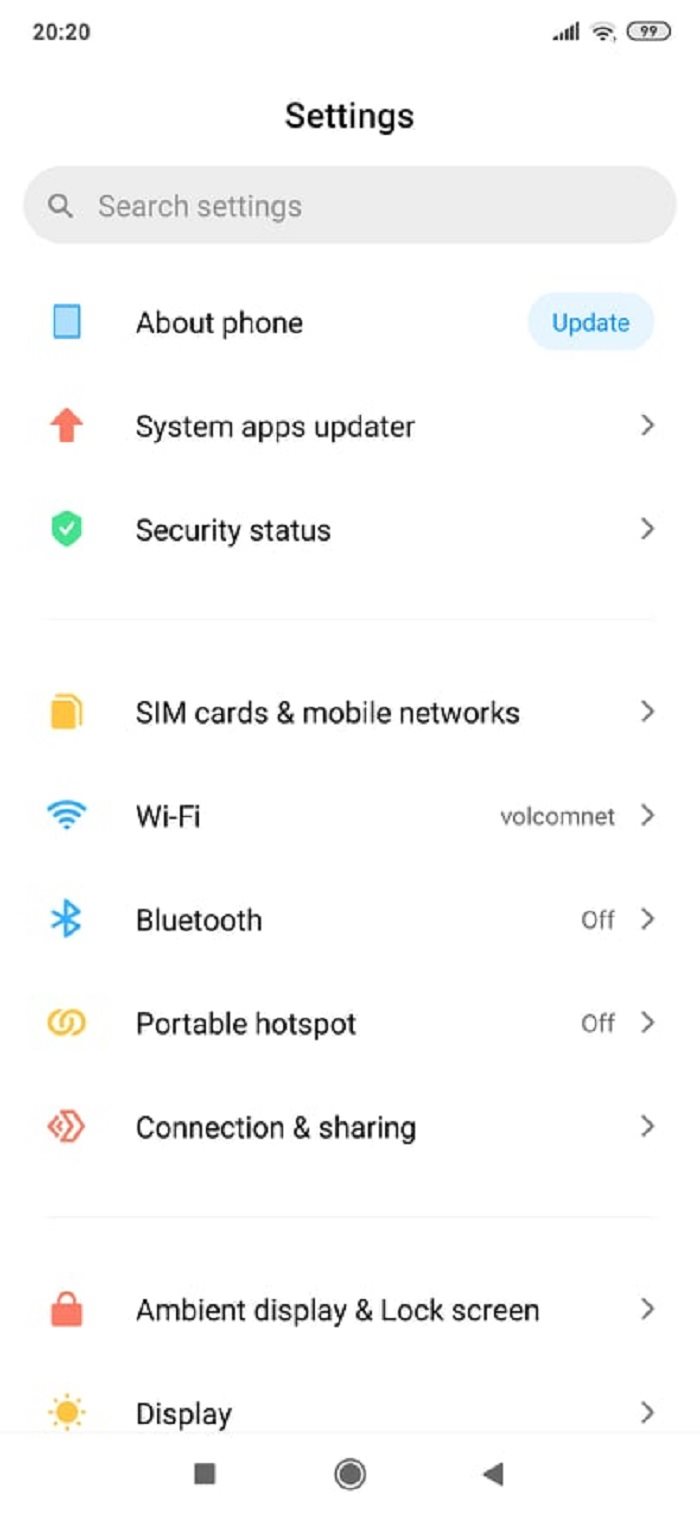 Xiaomi MIUI - základní menu nastavení