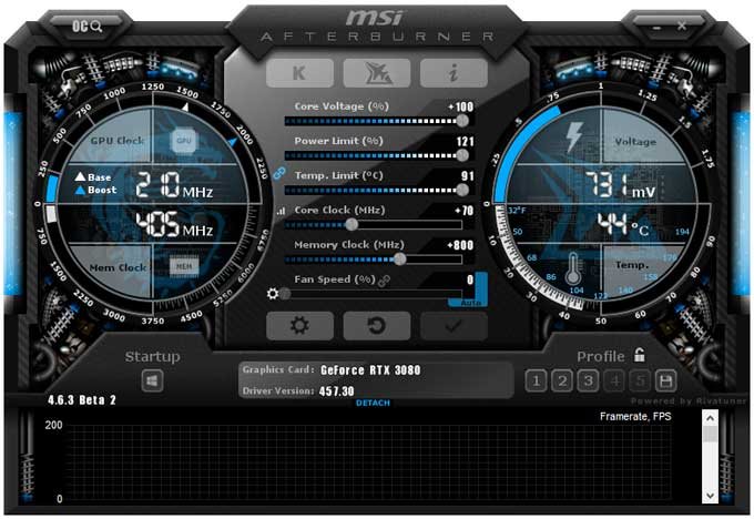 Přetaktování Gigabyte AORUS RTX 3080 XTREME 10G; Afterburner