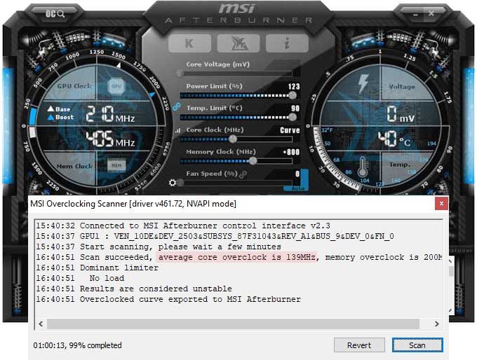 Přetaktování Asus STRIX RTX 3060 O12G Gaming; Afterburner