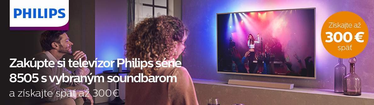 Ušetrite až 300 € pri nákupe televízorov a soundbarov Philips Cashback Philips, televize a soundbary