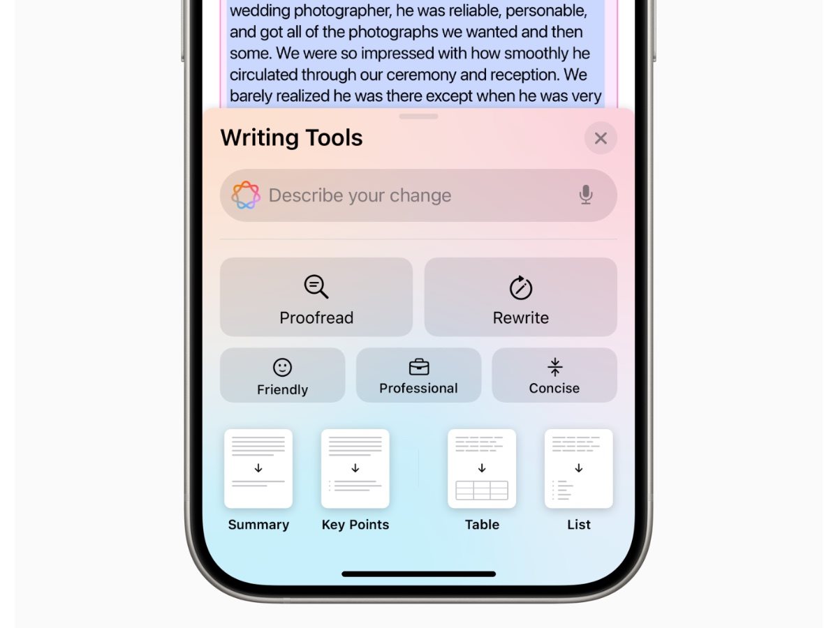 iOS 18, Writing Tools