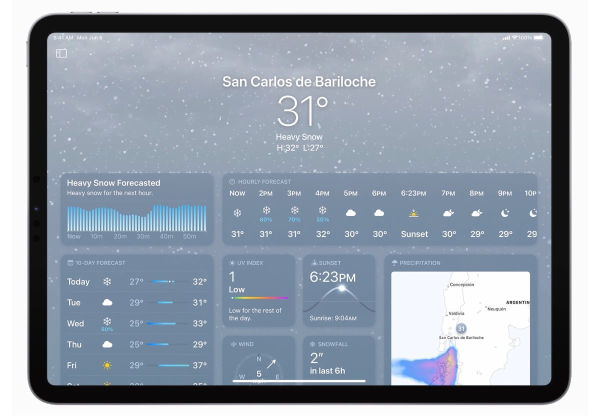 iPadOS 16, aplikace Počasí