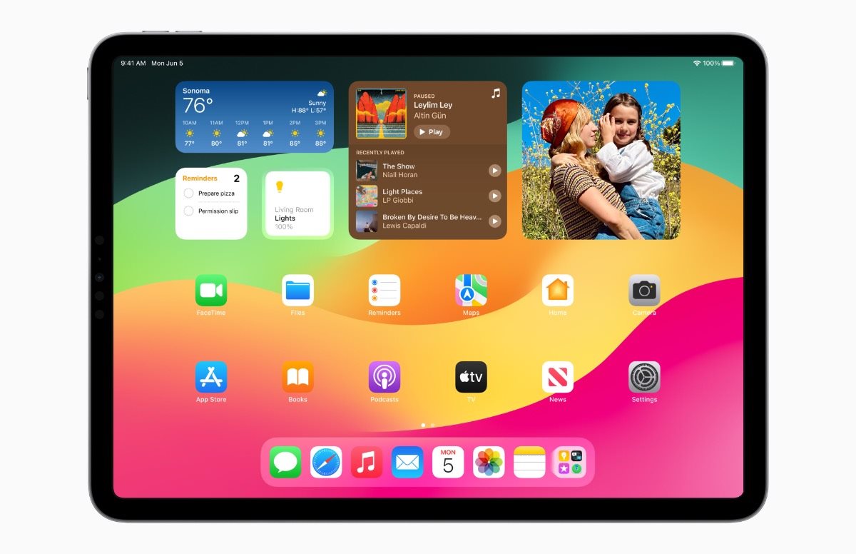 iPadOS 17, domovská obrazovka s widgety