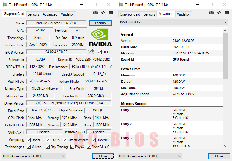 EVGA RTX 3090 FTW3 ULTRA Gaming 24G GPUZ (P-mode) EVGA RTX 3090 FTW3 ULTRA Gaming 24G GPUZ; P-mode