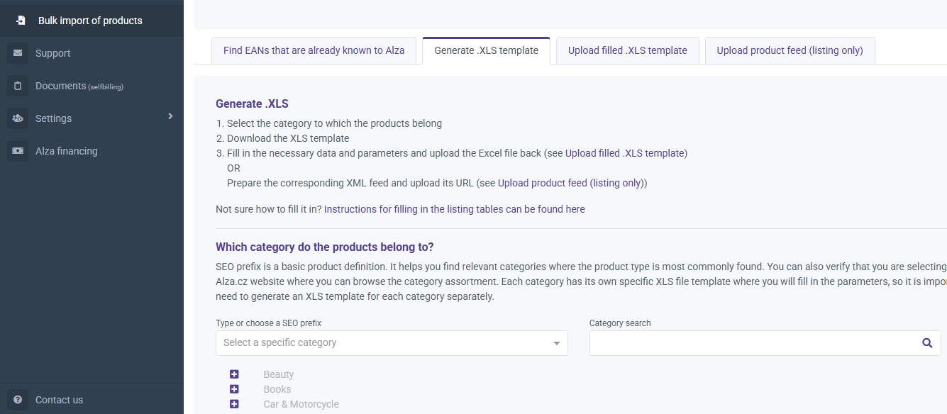 Listing na Alza Trade Product listing on Alza Trade