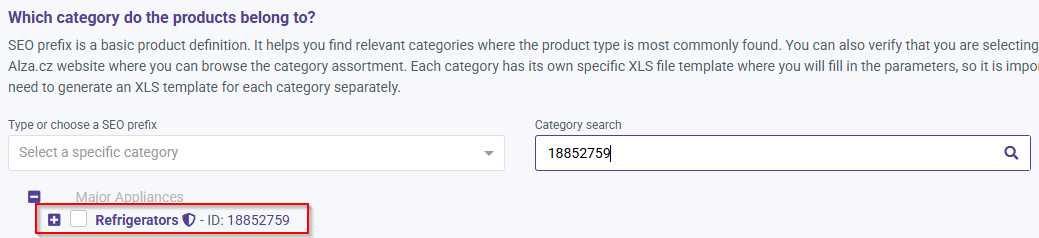 Product listing on Alza Trade