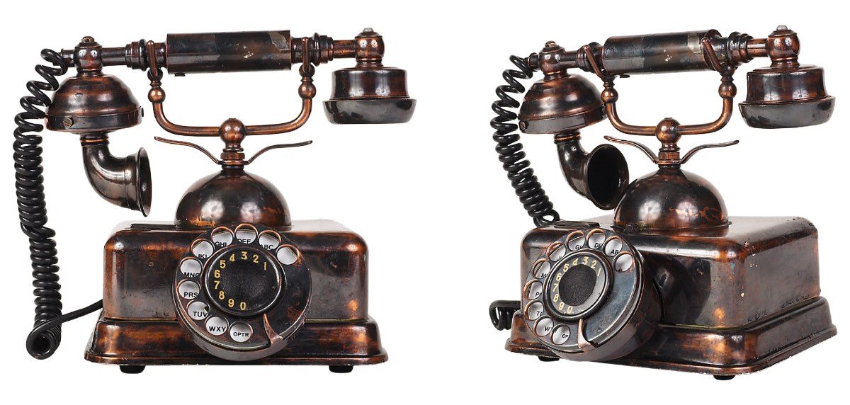 Vynález telefonu, starý telefon jako dekorace