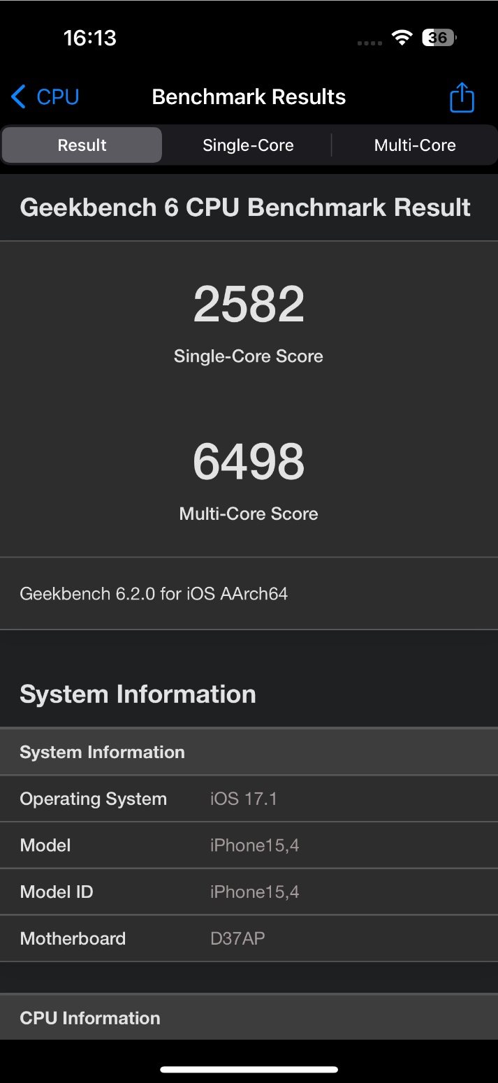 iPhone 15, recenze, Geekbench