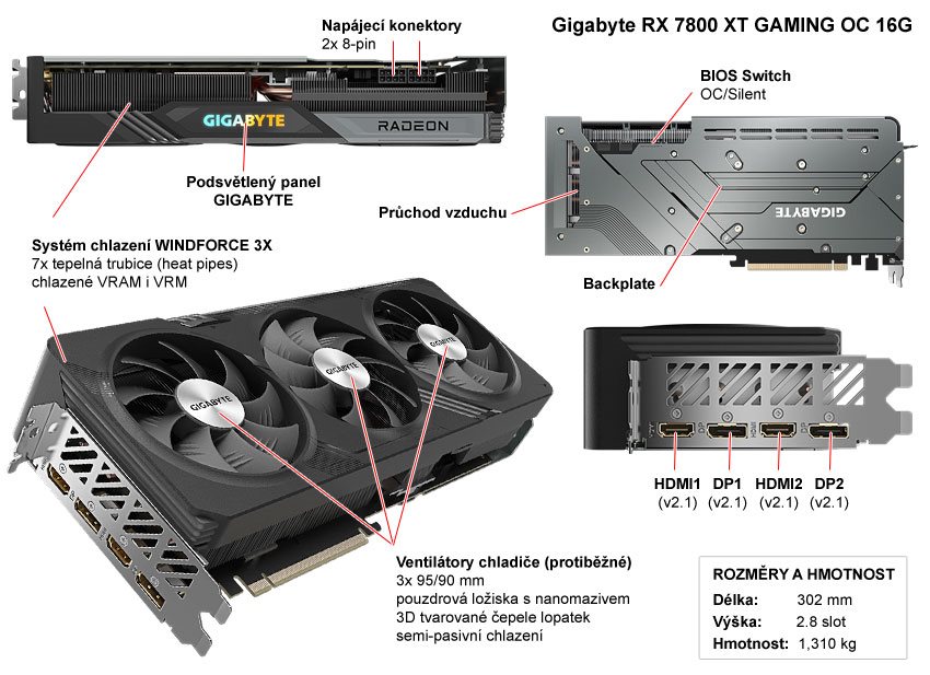 Popis grafické karty Gigabyte RX 7800 XT GAMING OC 16G