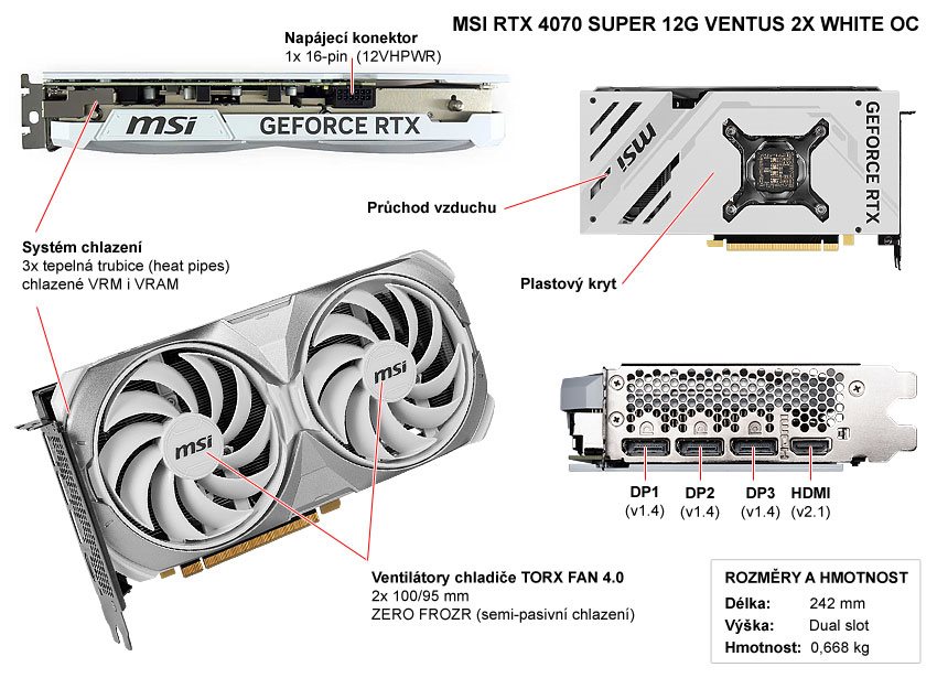 Popis grafické karty MSI RTX 4070 SUPER 12G VENTUS 2X WHITE OC