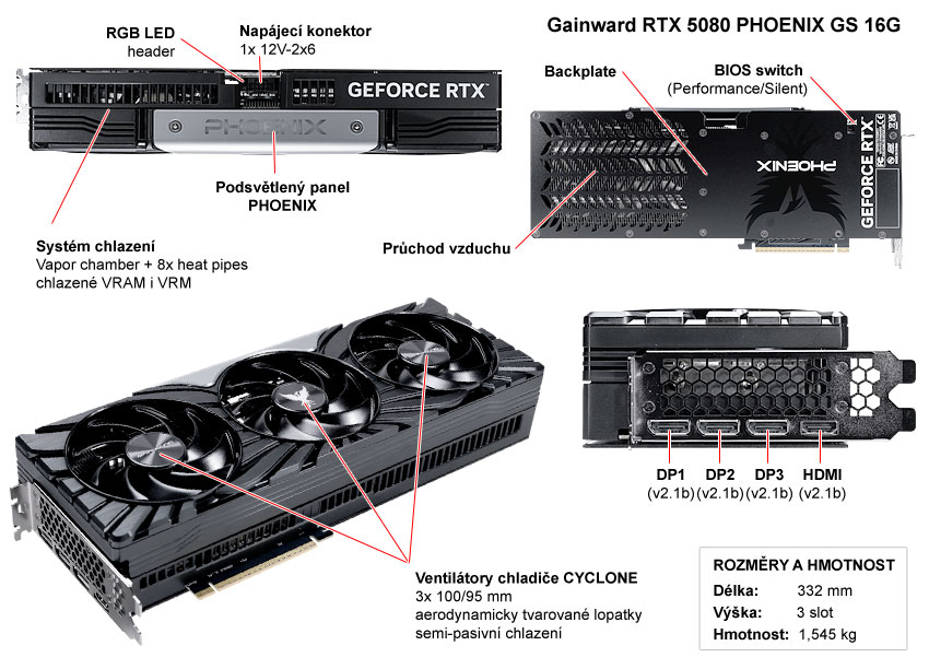 Gainward RTX 5080 PHOENIX GS 16G; popis