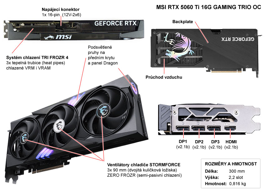 MSI RTX 5060 Ti 16G GAMING TRIO OC; popis