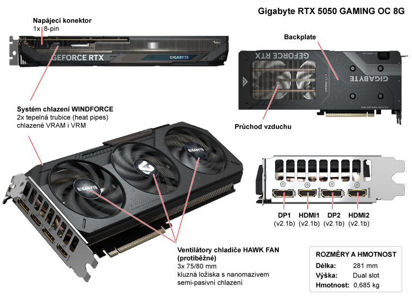 Popis grafické karty Gigabyte RTX 5050 GAMING OC 8G
