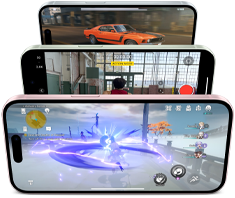 Tři iPhony seřazené za sebou, na displejích jsou vidět hry a nahrávání videa jako ukázka výjimečného výkonu čipů