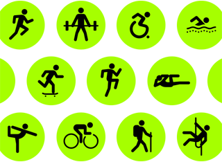 Mehrere Trainingssymbole zeigen verschiedene Aktivitäten an.