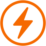 An orange lightning bolt icon inside an orange circle representing battery life