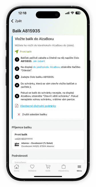 Zvolit službu pošli to AlzaBoxem